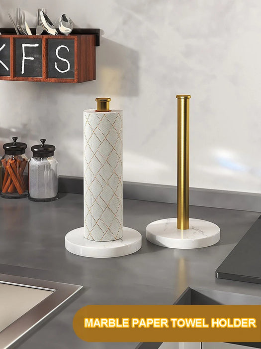 Nordic Marble & Space Aluminium Paper Towel Holder — Vertical Kitchen Roll Stand (Black, White, Gold)