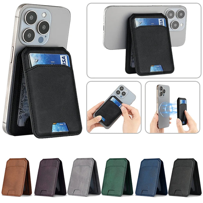 Magnetic PU Leather Wallet Phone Case with Stand and Card Pocket — MagSafe Compatible