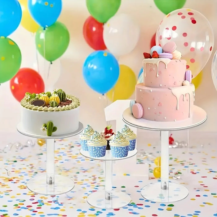 Transparent Acrylic Round Cake Stand for Desserts, Cupcakes & Events — 15/18.7/22.5cm