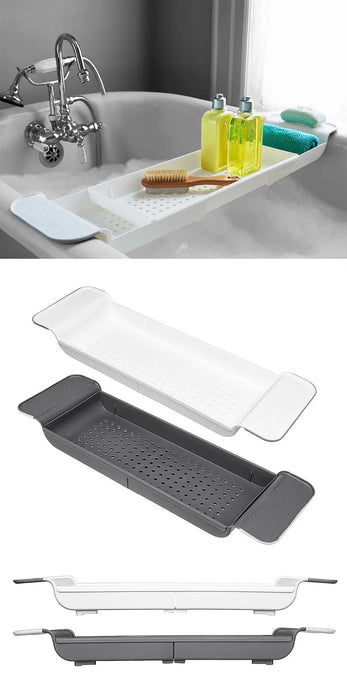Extendable Bathtub Tray – Single‑Tier Corner Bathroom Shelf (Plastic)