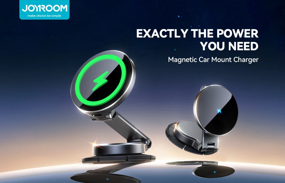 Joyroom JR-ZS408 Magnetic Car Mount — 15W Wireless Charger, N55 Magnets, 360° Rotation