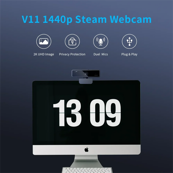 nuroum V11 2K Webcam — 1080p 60FPS, 90° Wide Angle, USB Plug & Play with Mic & Privacy Cover