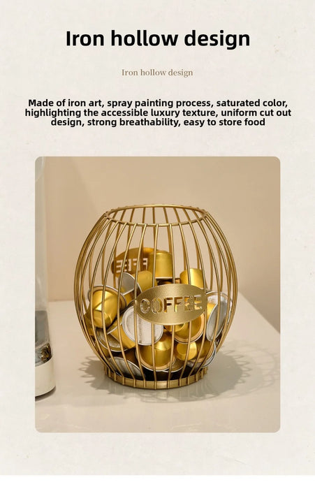 Large Capacity Iron Coffee Pod Holder – Stackable Capsule Storage (Black or Gold)