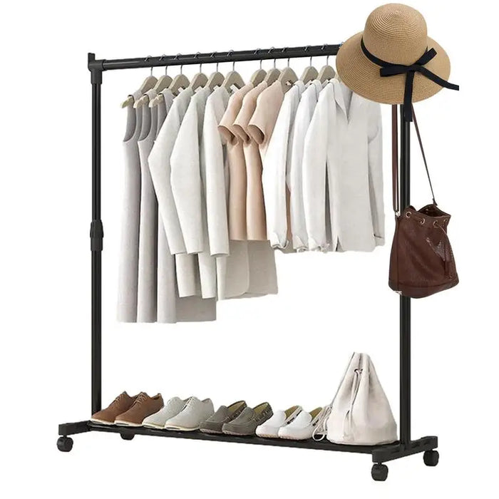 Telescopic Heavy-Duty Metal Clothes Rack on Wheels — Adjustable Garment & Drying Rack
