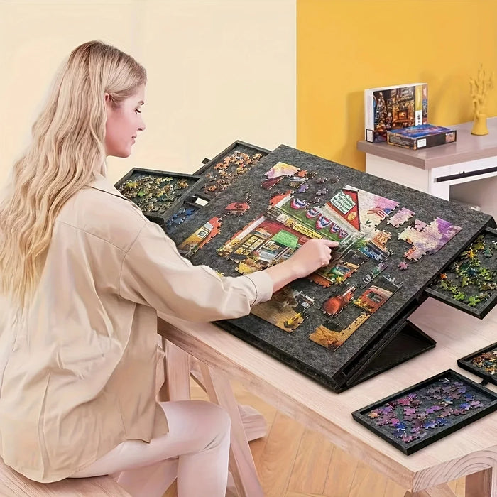 7-Piece Puzzle Storage Table with 6 Drawers — Felt Work Surface, Collapsible Organiser for 1000-Piece Jigsaws
