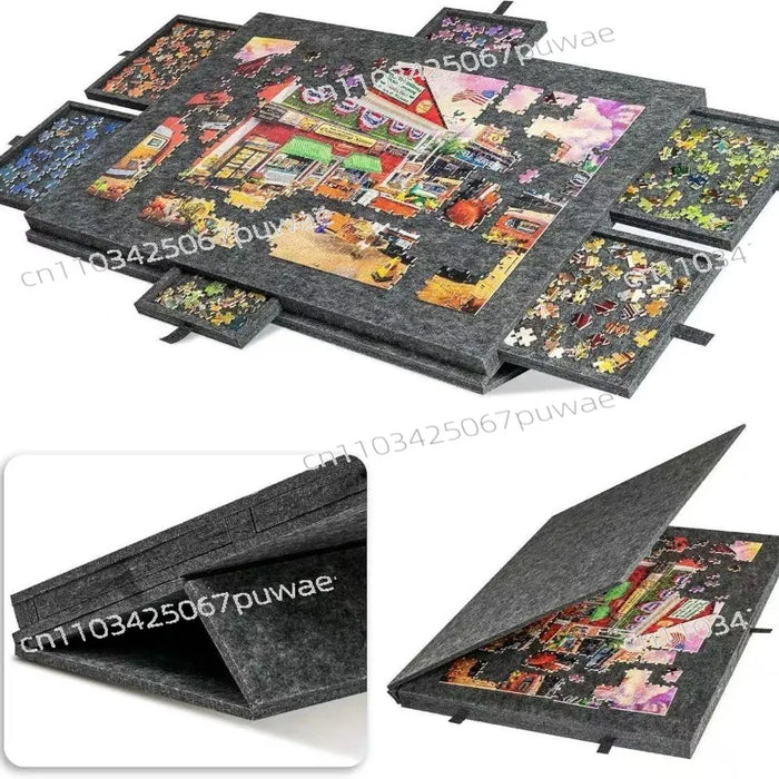 Portable Jigsaw Puzzle Table with Stand — 6-Drawer Board & Lid Sorting Tray