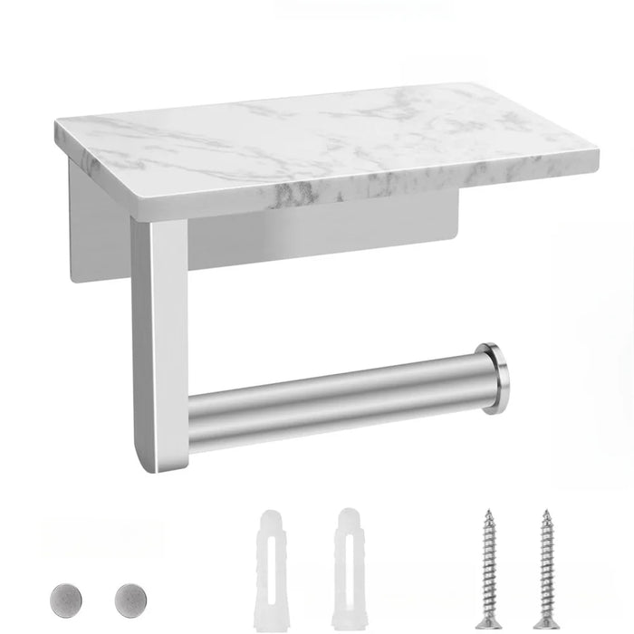 Stainless Steel Toilet Roll Holder with Marble Shelf and Mobile Phone Shelf