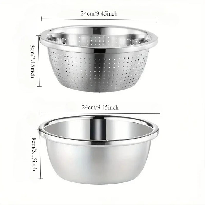2-Piece Stainless Steel Colander & Mixing Bowl Set — Rice Washer and Strainer