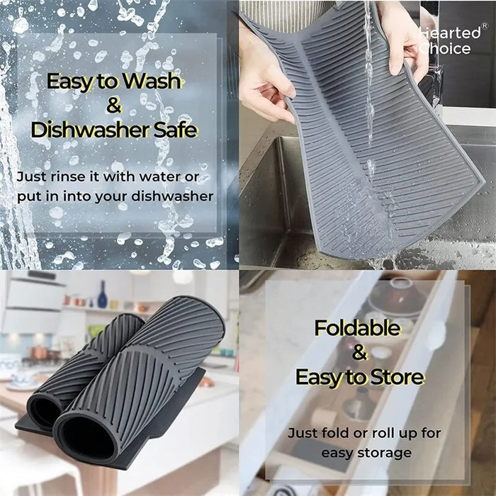 Silicone Drain & Drying Mat – Non‑Slip, Heat‑Resistant Dish Pad