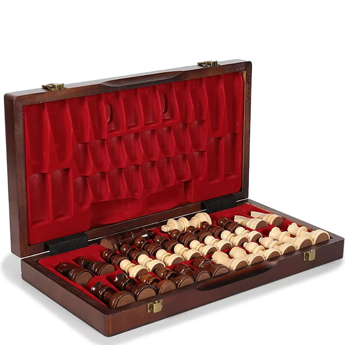 39cm (15in) Foldable Handmade Wooden Chess Set with Extra Queens