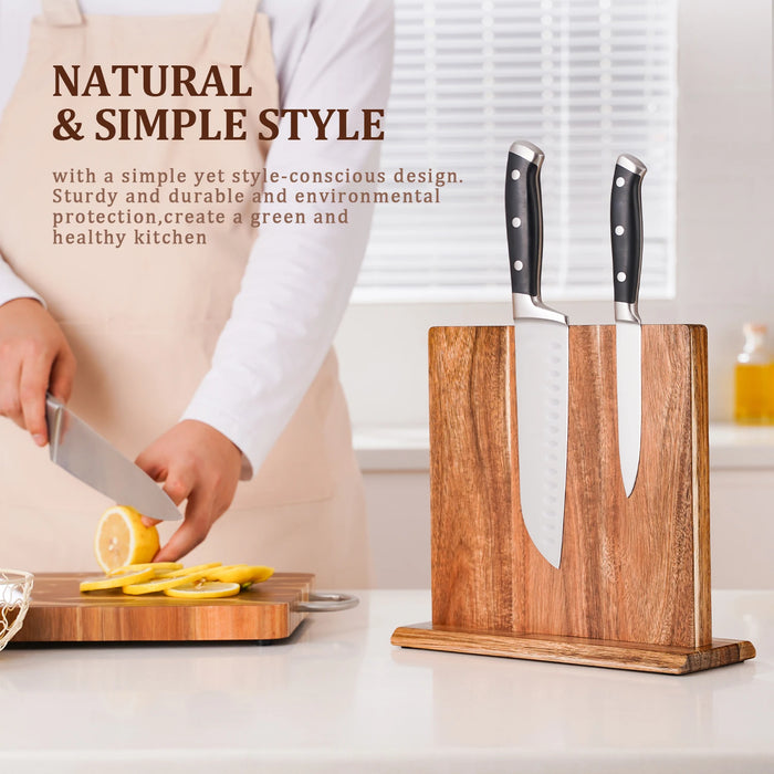 Acacia Wood Magnetic Knife Block – Kitchen Knife Holder with Strong Magnets