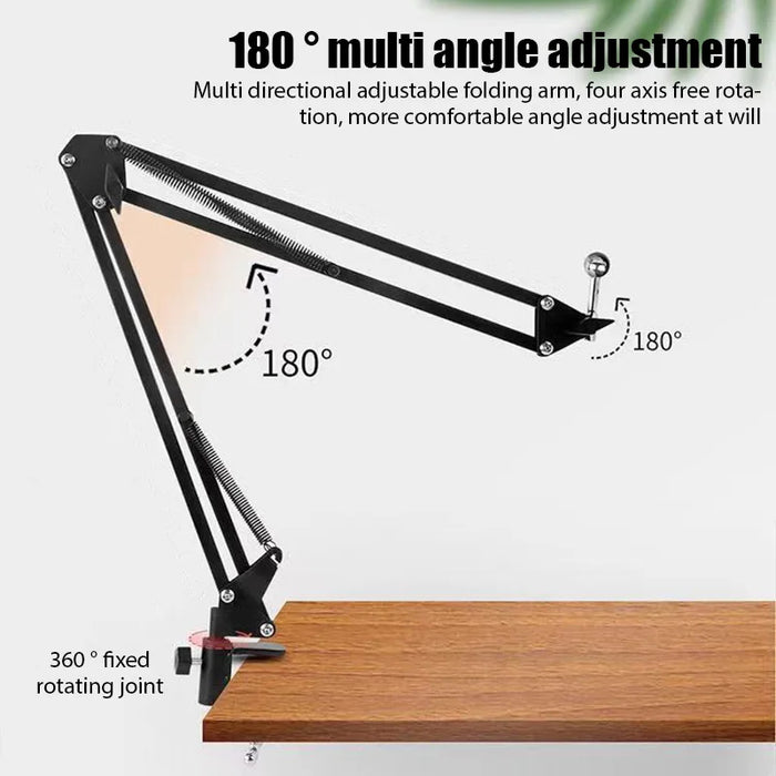 Adjustable Scissor Arm Microphone Stand — Desktop Clip, Tripod & Extendable Bracket