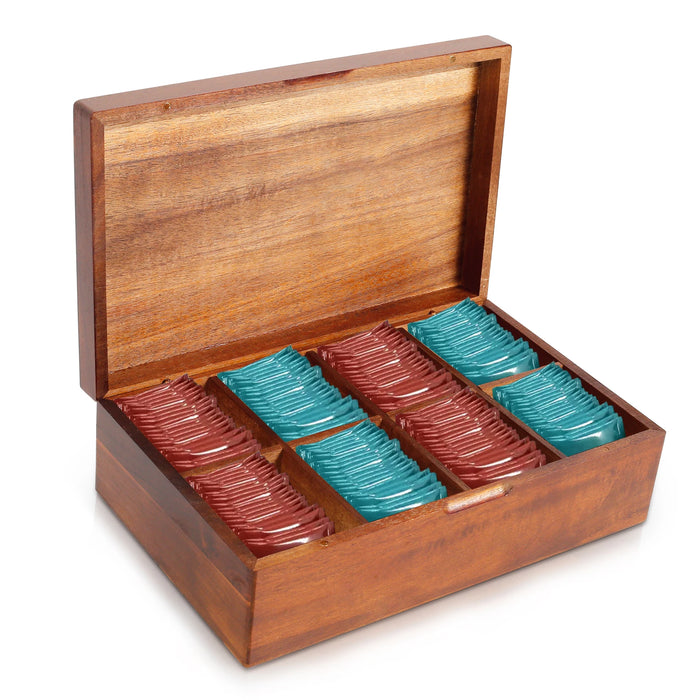 Wooden Tea Box with Lid — 4 or 8-Compartment Tea Bag Organiser