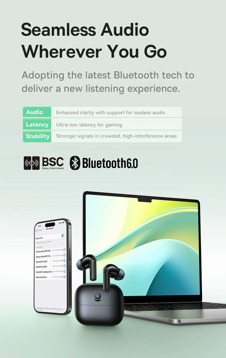 Baseus E Series – ANC True Wireless Earbuds, 12mm SuperBass, Bluetooth 6.0