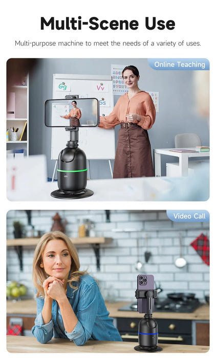 P03 360° Auto Face-Tracking AI Phone Gimbal — Desktop Tripod Holder for Vlog & Live