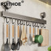 No-Punching Kitchen Rail with Hooks — Space Aluminium, Electroplated (30/40/50cm)