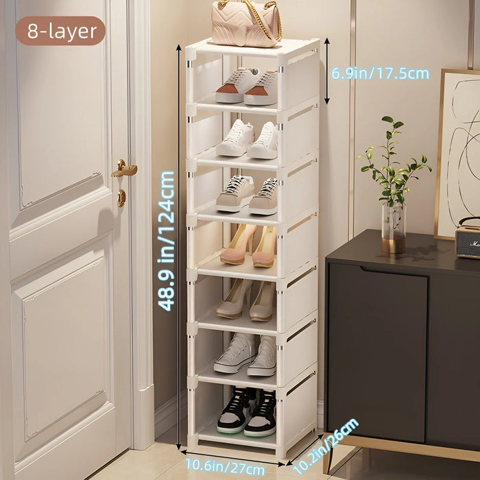 6/8-Tier Shoe Organiser — Metal Frame with Fabric Shelves, Space-Saving Rack
