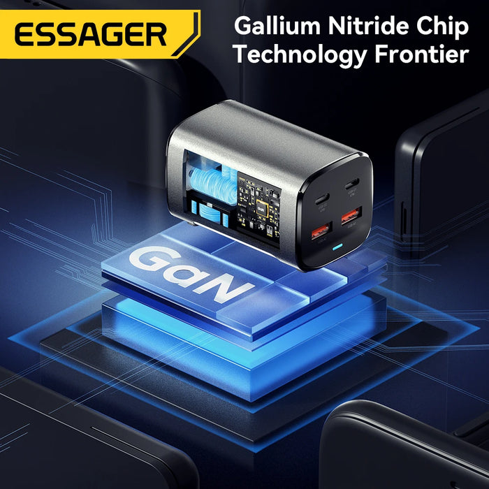 67W GaN USB‑C Desktop Charger — PD/QC Fast Charging, 2C+2A Ports for MacBook, Samsung, iPhone 15