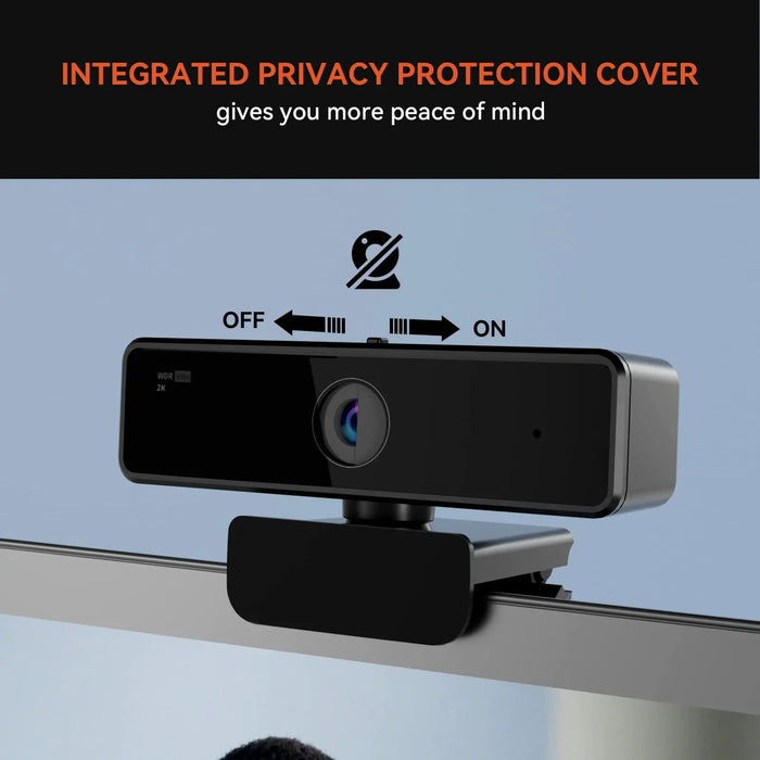 nuroum V11 2K Webcam — 1080p 60FPS, 90° Wide Angle, USB Plug & Play with Mic & Privacy Cover