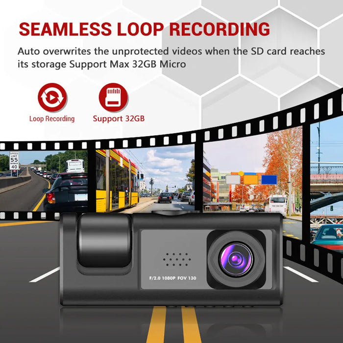 Dashcam 1080p with IR Night Vision, 2" IPS Screen, Loop Recording — 2 or 3 Camera DVR