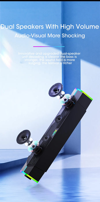 4D Bluetooth 5.0 Computer Soundbar — USB-Powered Stereo with RGB Lights