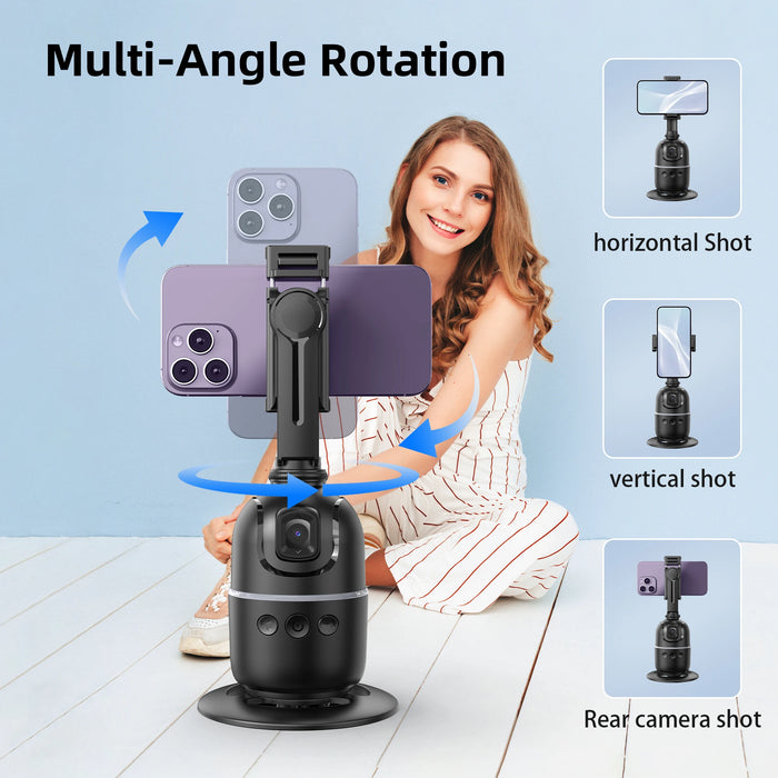 P03 360° Auto Face-Tracking AI Phone Gimbal — Desktop Tripod Holder for Vlog & Live