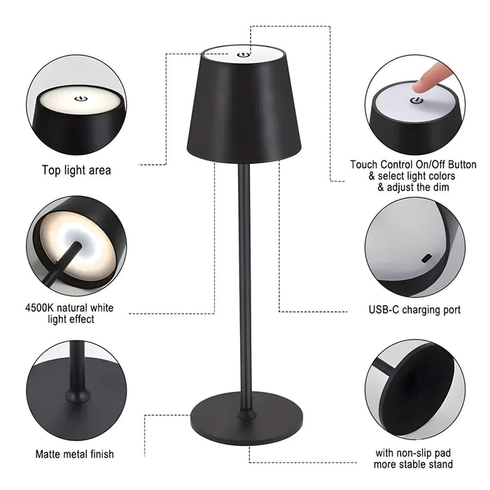 LED Rechargeable Desk Lamp - Touch Switch Table Lights, 3 Colour Modes, Dimmable Feature - Ideal for Bedroom, Living Room, Bar & Dinner Decoration Lighting