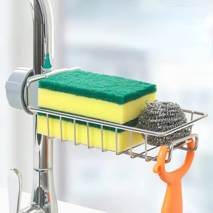 Stainless Steel Under-Tap Sponge Holder — Adjustable Kitchen & Bathroom Rack