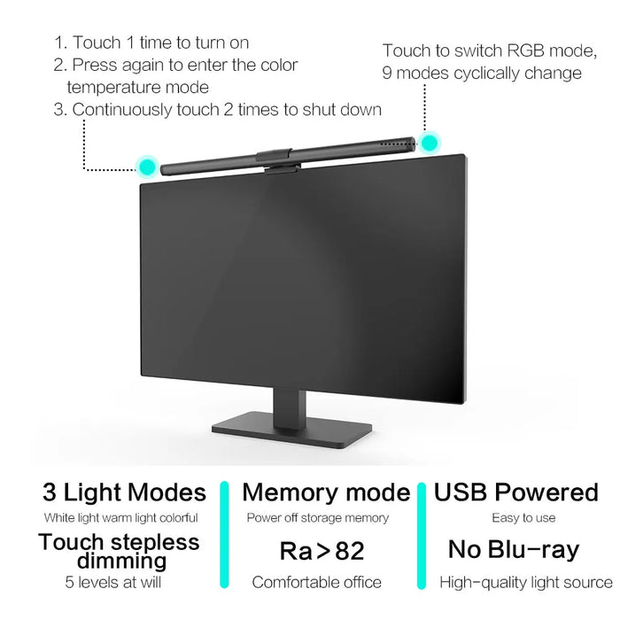 CCT USB Monitor Light Bar — Eye‑Care Screen Lamp for Desk & Study (30cm CCT or 44cm CCT‑RGB)