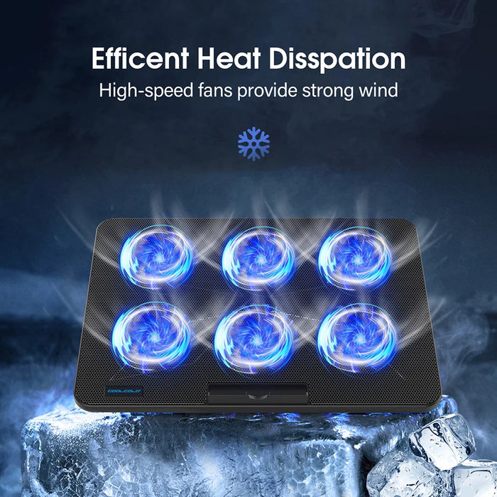Laptop Cooling Pad for 12–17.3-inch Laptops — 6 Quiet Fans, 7-Stage Height & Phone Holder