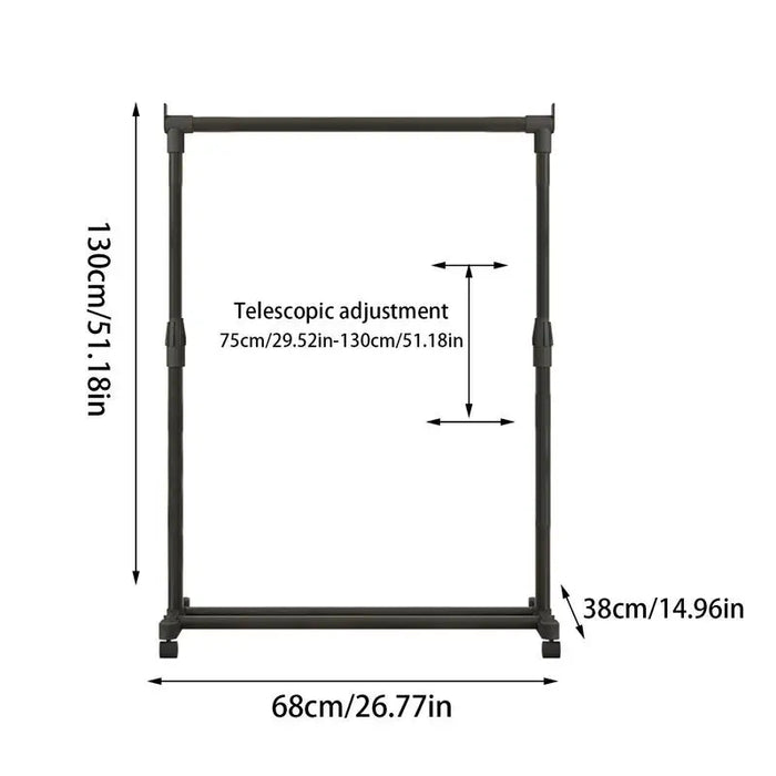 Telescopic Heavy-Duty Metal Clothes Rack on Wheels — Adjustable Garment & Drying Rack