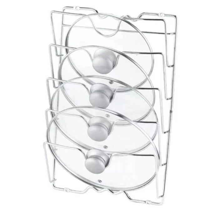 Five-Layer Wall-Mounted Pot Lid Rack — Iron Wire, Rust-Free, Silver