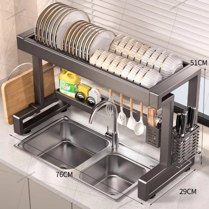 Over‑Sink Dish Drying Rack with Utensil Holder — Stainless Steel, Matt Black