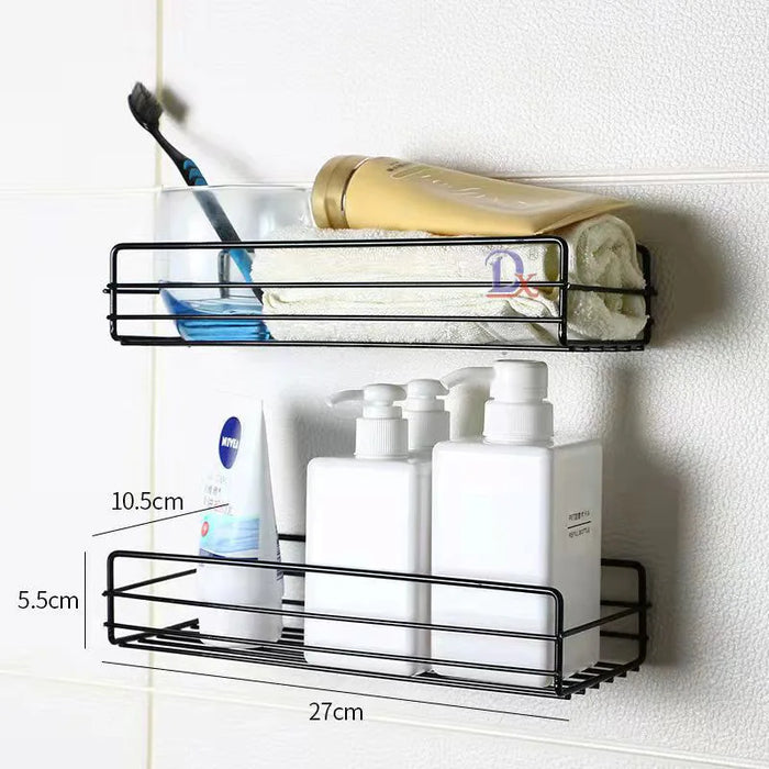 Corner Punch-Free Storage Rack — Single-Tier Bathroom & Kitchen Shelf (Black)