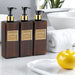 Refillable Shower Soap Dispenser Set – Plastic Shampoo, Conditioner & Hand/Dish Bottles (Brown or Black)