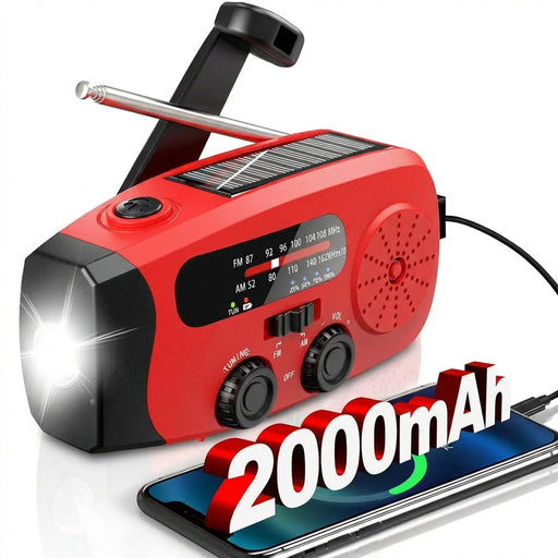 2000mAh Rechargeable Hand‑Crank Emergency Radio with LED SOS and USB Charger