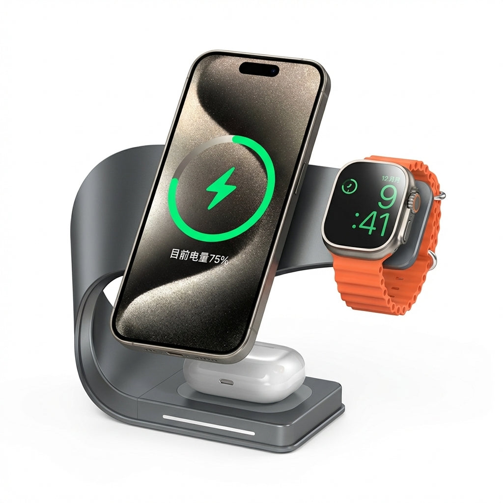 4-in-1 Magnetic 15W Metal Wireless Charging Station – Phone, Watch & Earbuds