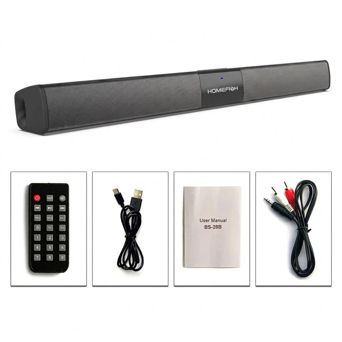 BS-28B 20W Bluetooth Soundbar for TV & PC — RCA/USB/TF/AUX with Remote