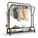 Double Rail Standing Clothes Rack with Mesh & Bottom Shelves — White or Black