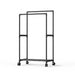 Double‑Rod Mobile Clothes Rack with Wheels — Black Metal