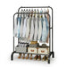 Double-Rail Standing Clothes Rack with Shoe Shelf – Metal Rail for Bedroom & Living Room