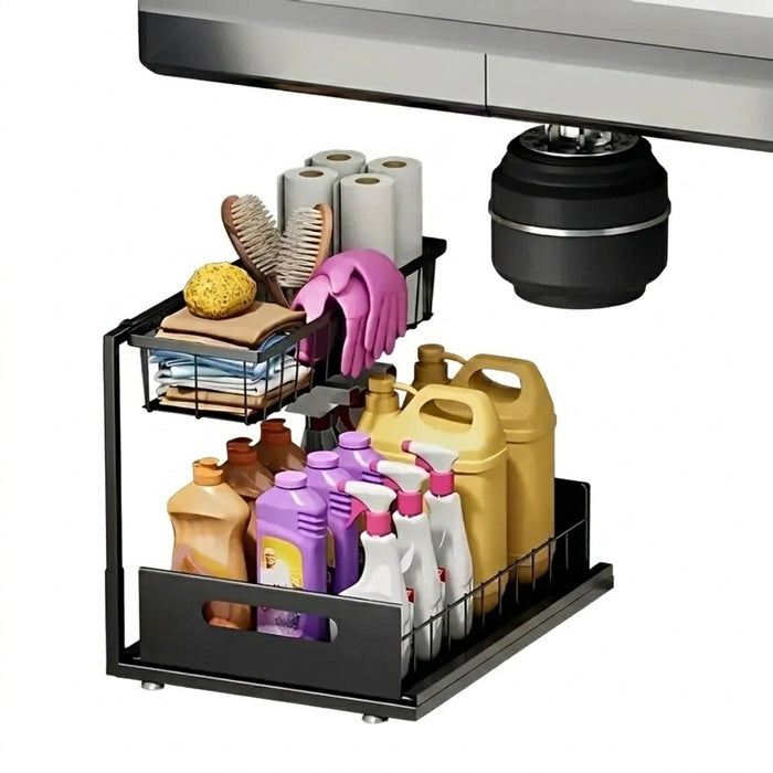 Double-Layer Sliding Under-Sink Shelf – Pull-Out Cabinet Storage for Kitchen & Bathroom