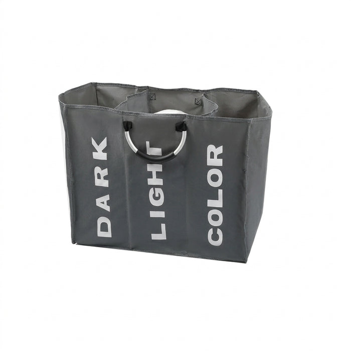 Foldable 3‑Section Laundry Hamper — Large Oxford Cloth with Aluminium Handle