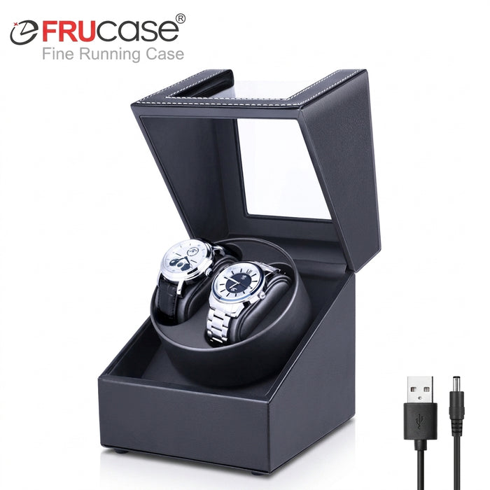 PU Watch Winder for Automatic Watches — 1 or 2 Watch Options, Two Rotation Modes