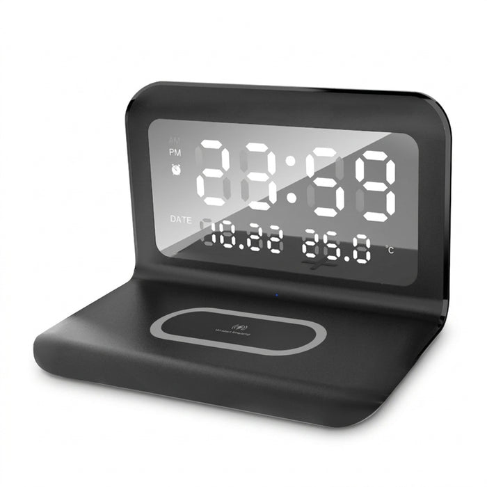 15W Qi Wireless Charger Stand with Alarm Clock & Thermometer (USB-C)