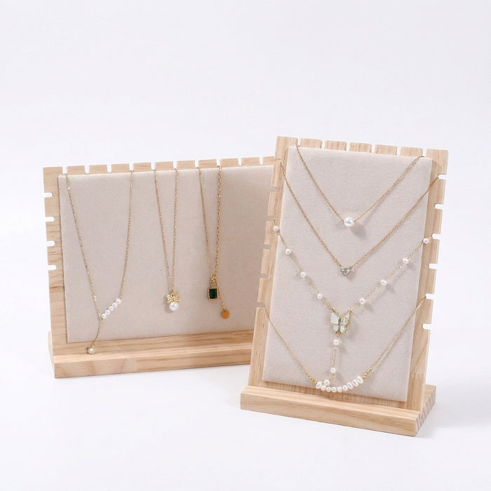 Large Wood Jewellery Display Stand — Necklace & Bracelet Rack with Faux Suede Interior