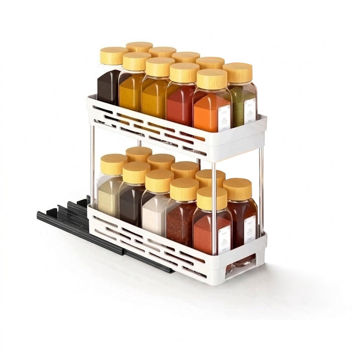 Pull-out 2-Layer Plastic Spice Rack — Large Capacity Kitchen Organiser