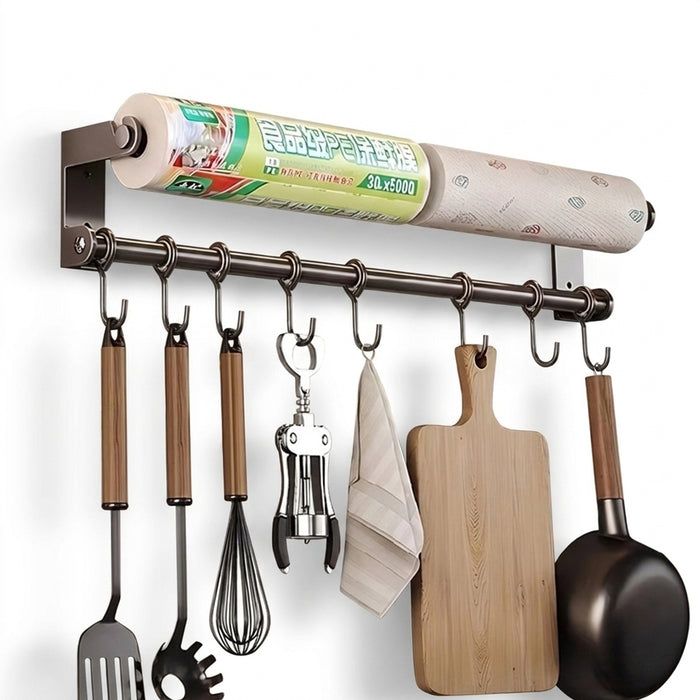 Stainless Steel Double-Rod Kitchen Rack — Spoon Holder & Kitchen Roll Dispenser