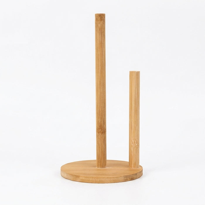 Bamboo Paper Towel Holder — Vertical Wooden Roll & Cling Film Organiser