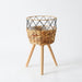 Floor‑standing Rattan Plant Stand with Wooden Legs — Indoor Pothos Holder